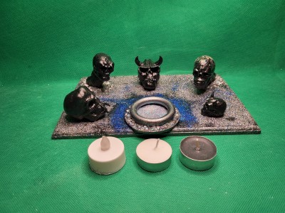 Alien and Devil Skulls single candle or incense holder