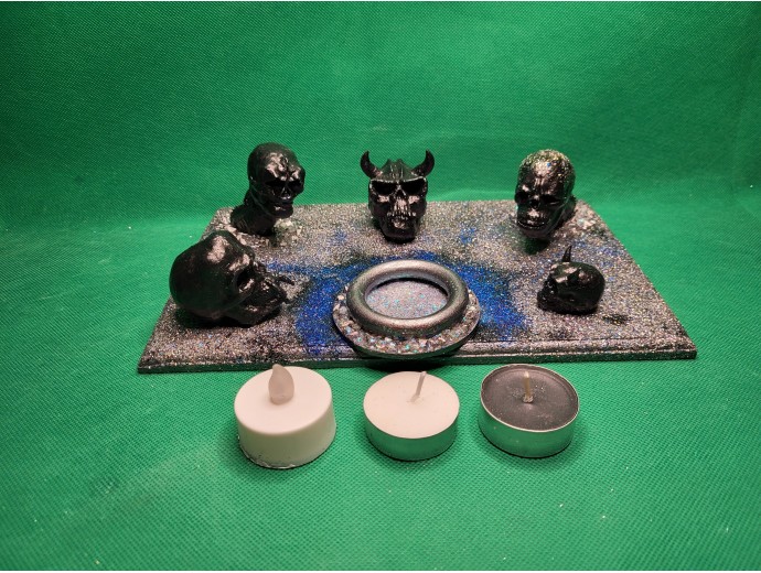 Alien and Devil Skulls single candle or incense holder