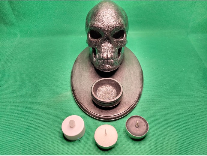 Big Black Alien Skull Candle Holder Display