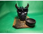 Devil Skull Candle Holder on wood base