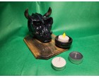 Devil Skull Candle Holder on wood base