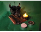 Devil Skull Candle Holder on wood base