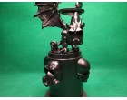 Mat Black Devil Skull Headed Dragon On Skull Tower With Fluorescent Eyes