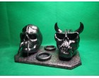 Twin Devil Skulls With Candle Holder