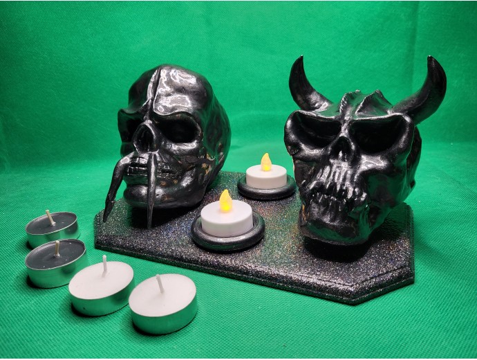 Twin Devil Skulls With Candle Holder