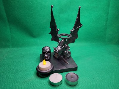 Skulls And A Dragon with sword Candle Holder