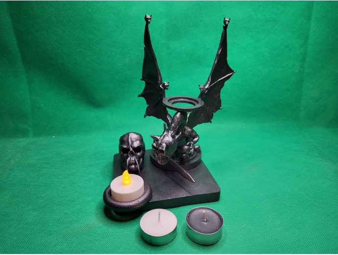 Skulls And A Dragon with sword Candle Holder