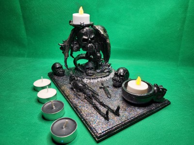 Skulls And A Dragon Candle Holder